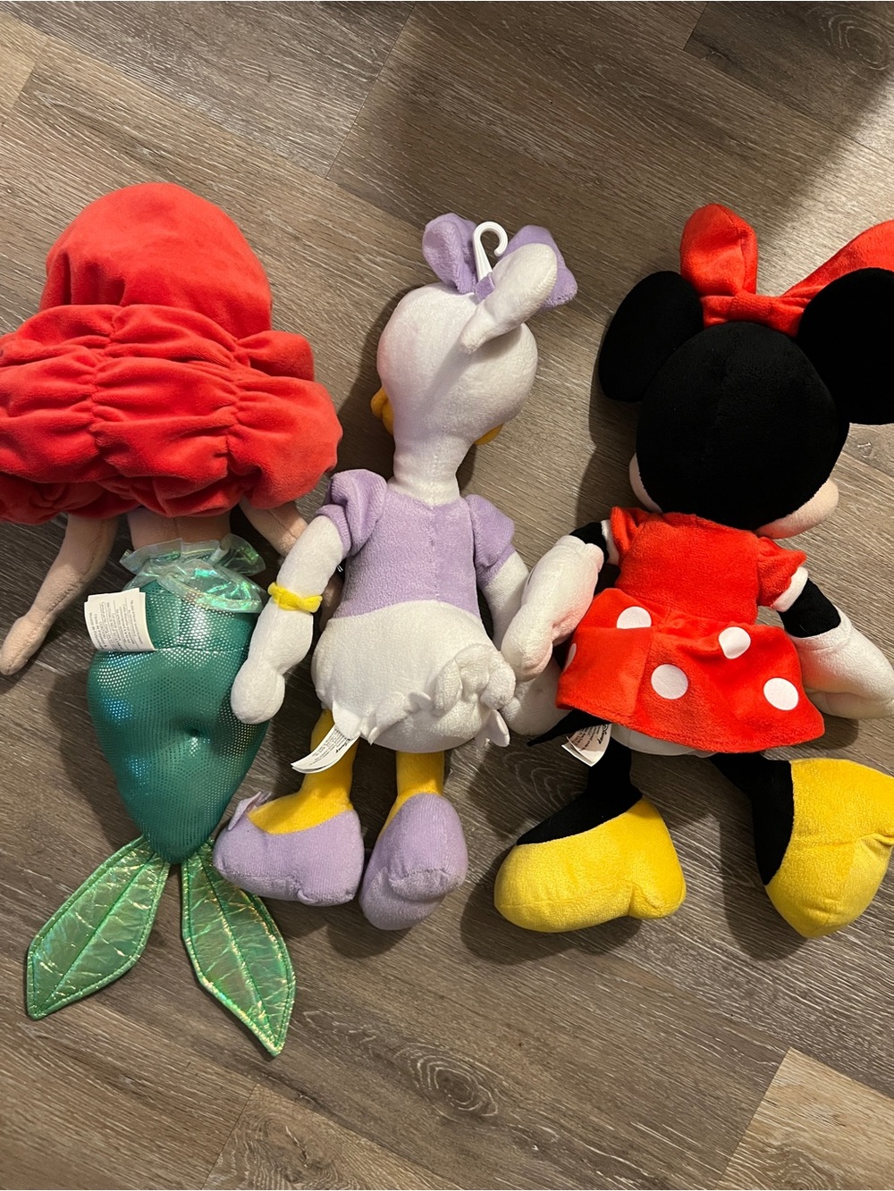 Disney Plush Trio - Ariel (Red/Green), Daisy (Purple/Yellow), Minnie (Red/Black) - Picture 2 of 6